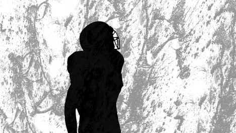 Animation-Der-Silhouette-Eines-Männlichen-American-Football-Spielers-über-Formen-Auf-Grauem-Hintergrund