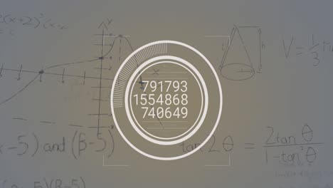 Animation-Sich-ändernder-Zahlen-über-Einem-Runden-Scanner-Und-Mathematischen-Gleichungen-Vor-Grauem-Hintergrund