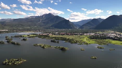 panoramic aerial view over lake dillon reservoir in picturesque alpine landscape