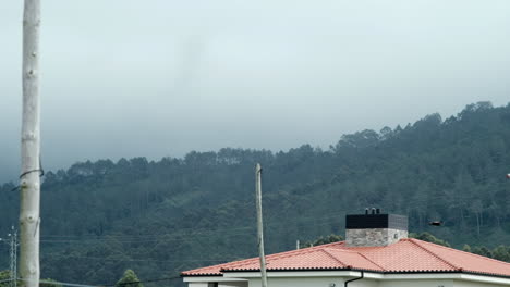 Eagle-Glides-in-Sky-Above-Forest-and-Homestead