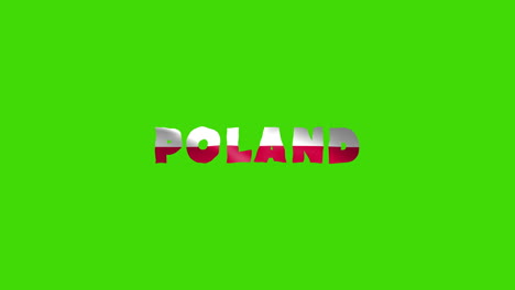 polonia país wiggle texto animación letras con su bandera ondeando mezclarse como una textura - pantalla verde fondo chroma clave video loopable