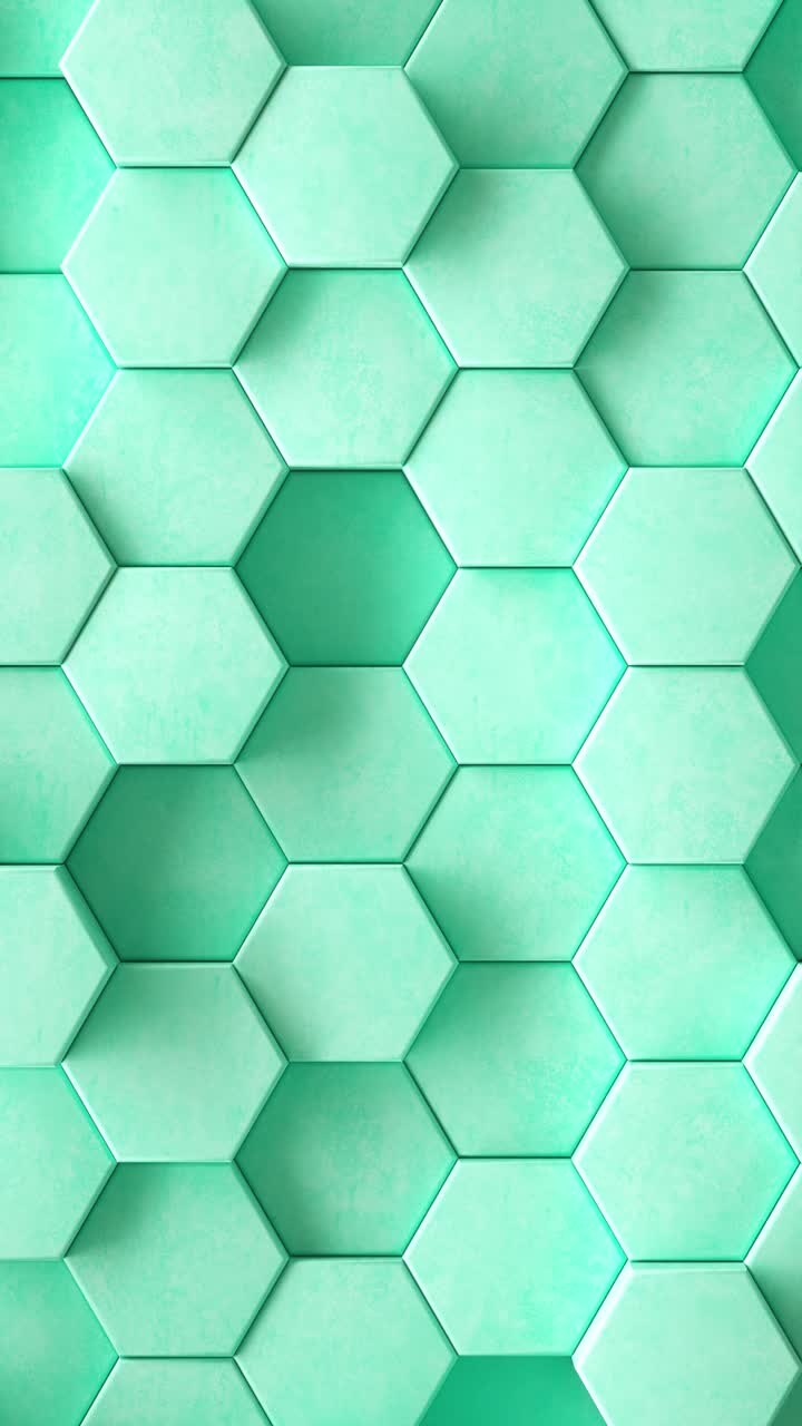 Abstract background of pulsing blue hexagons in wall. 3d loop vertical