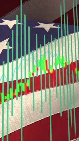 animation of data processing over flag of america