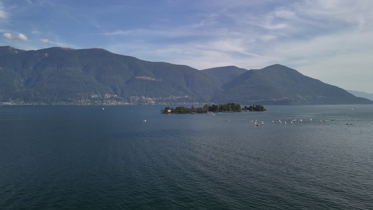 Forward shot of Lake Maggiore in Italy located on the southern side of the Alps on the island of Brissago.