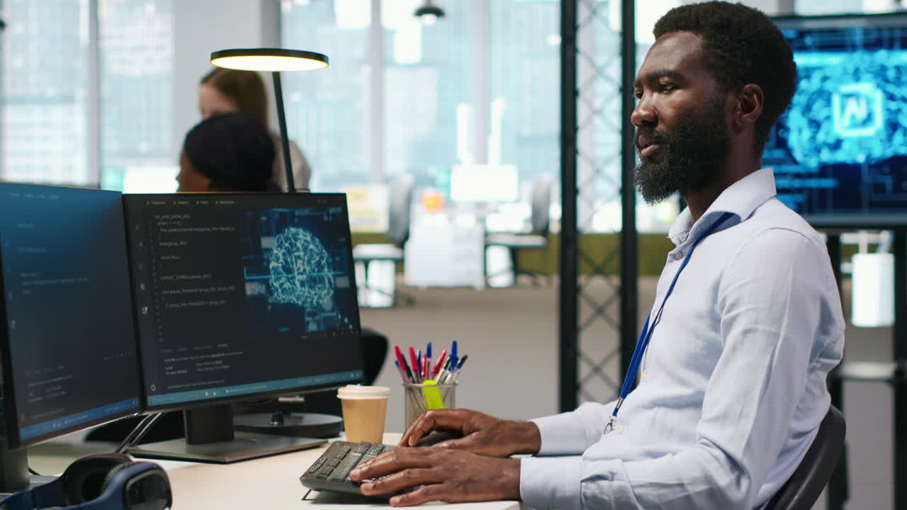 Software Developer Writing Code On Pc, Developing Deep Learning Apis