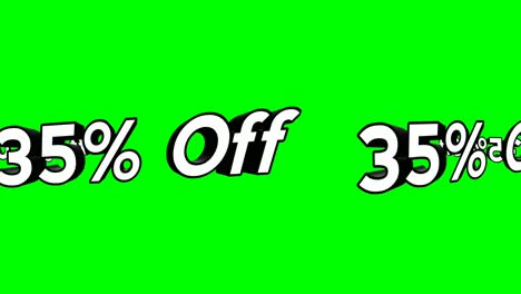 animación dibujos animados 35% de descuento texto ejecutando estilo plano animación promocional fondo de pantalla verde 4k