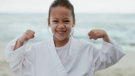 Kid,-smile-and-happy-with-face-at-beach