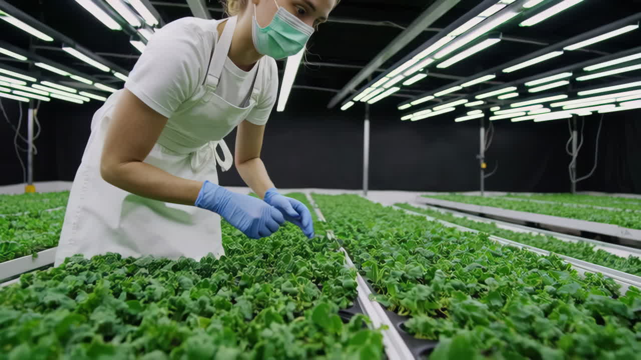 mujer que trabaja en una granja vertical