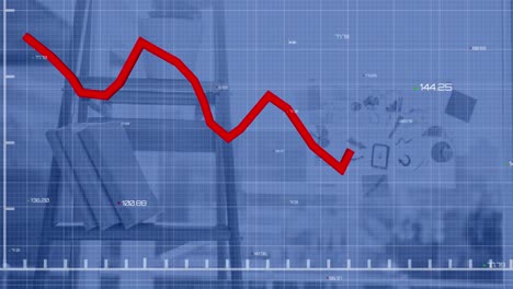 Animation-of-red-graphs-with-changing-numbers-on-grid-pattern-over-books-on-ladder