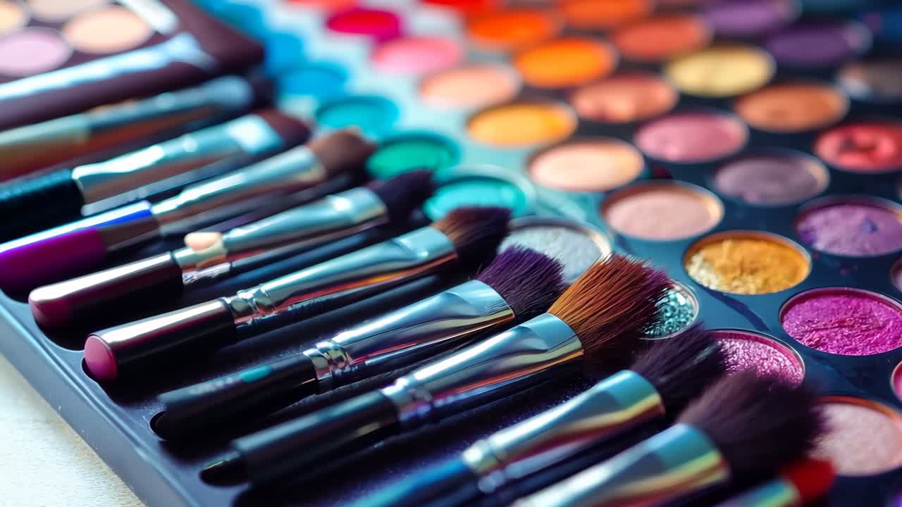 un montón de pinceles de maquillaje sentados en la parte superior de una mesa