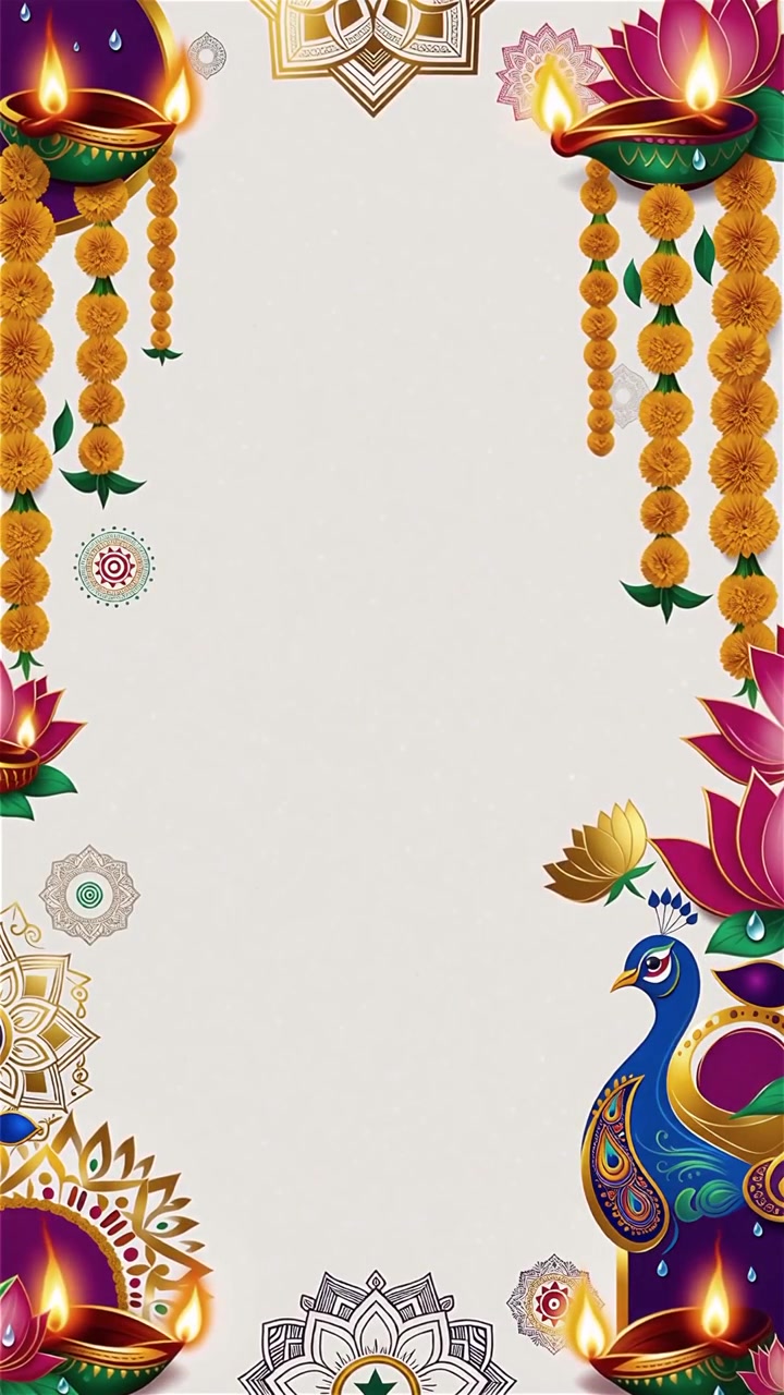 Sfondo Diwali con Diyas luminosi, Rangoli e fiori di loto