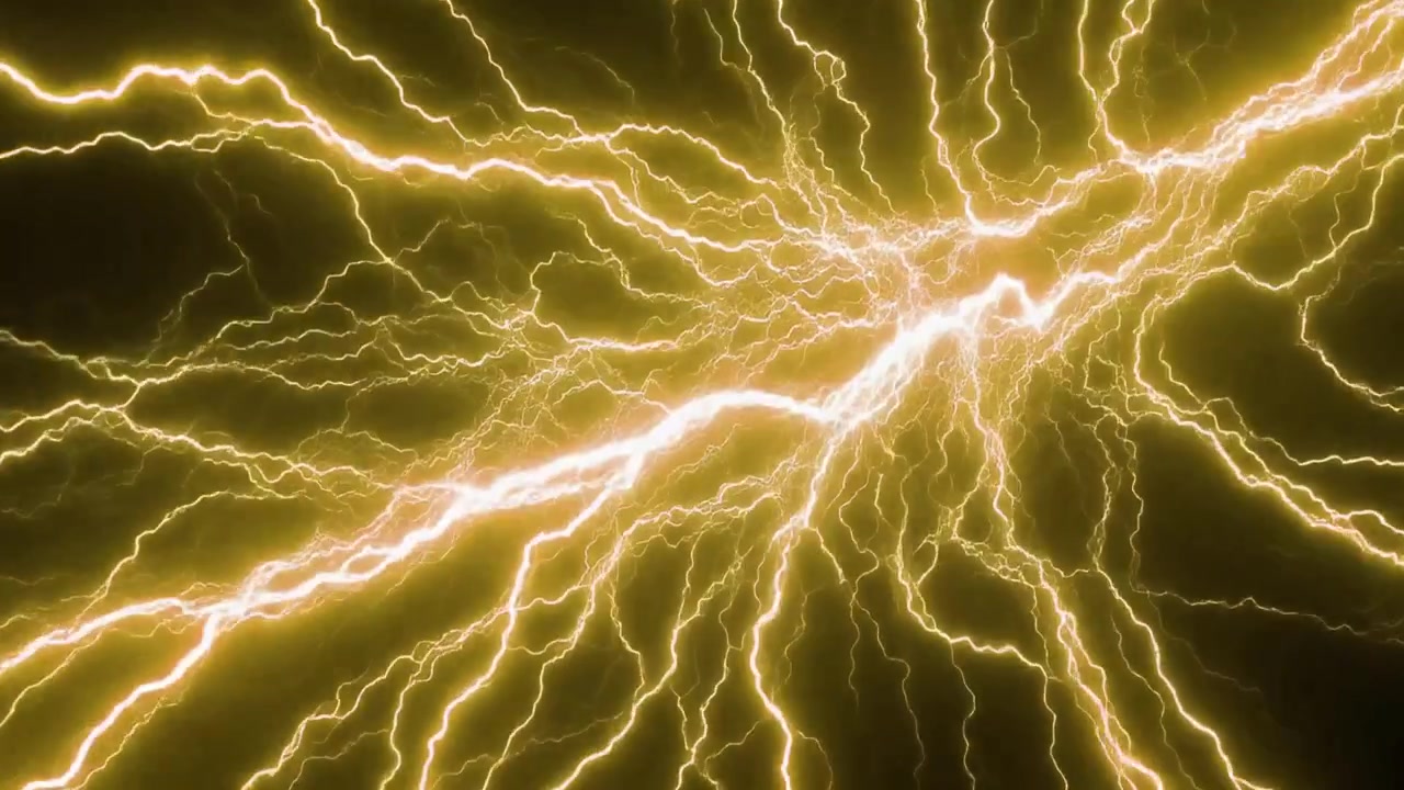 Intense Yellow Lightning Bolts Striking Against a Dark Background