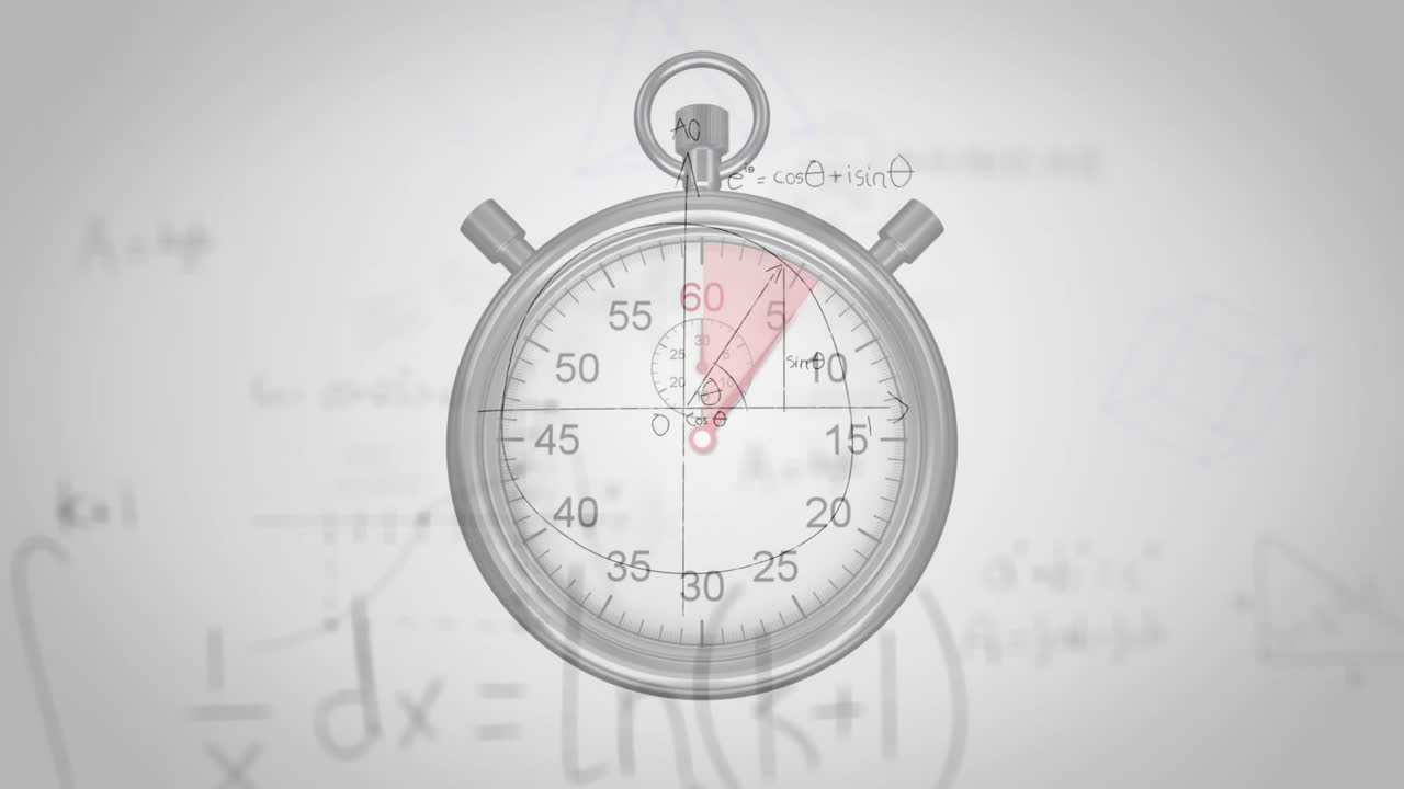 Showing animation of stopwatch with mathematical equations in school background