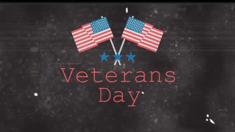 Animation-of-veterans-day-text-and-american-flags-on-black-background