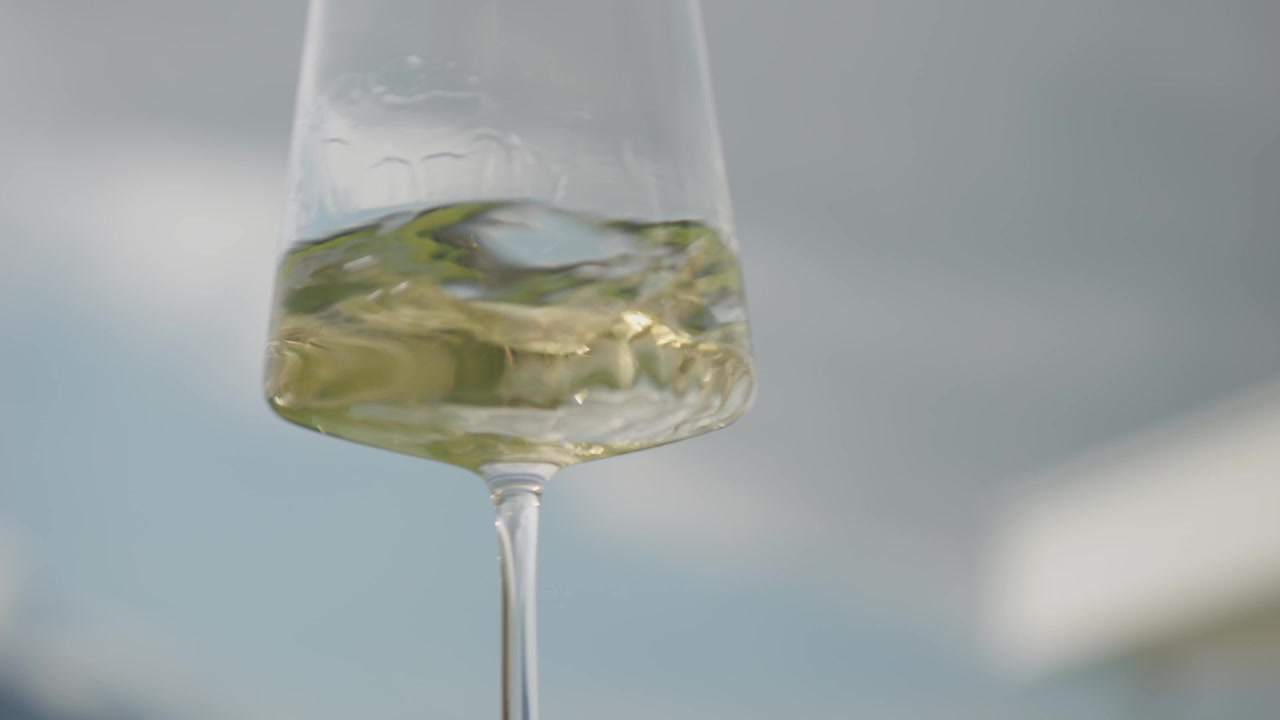 Vino bianco agitato e fatto roteare in un bicchiere