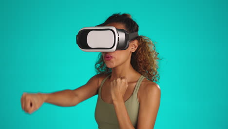 fitness, virtual reality and woman doing exercise