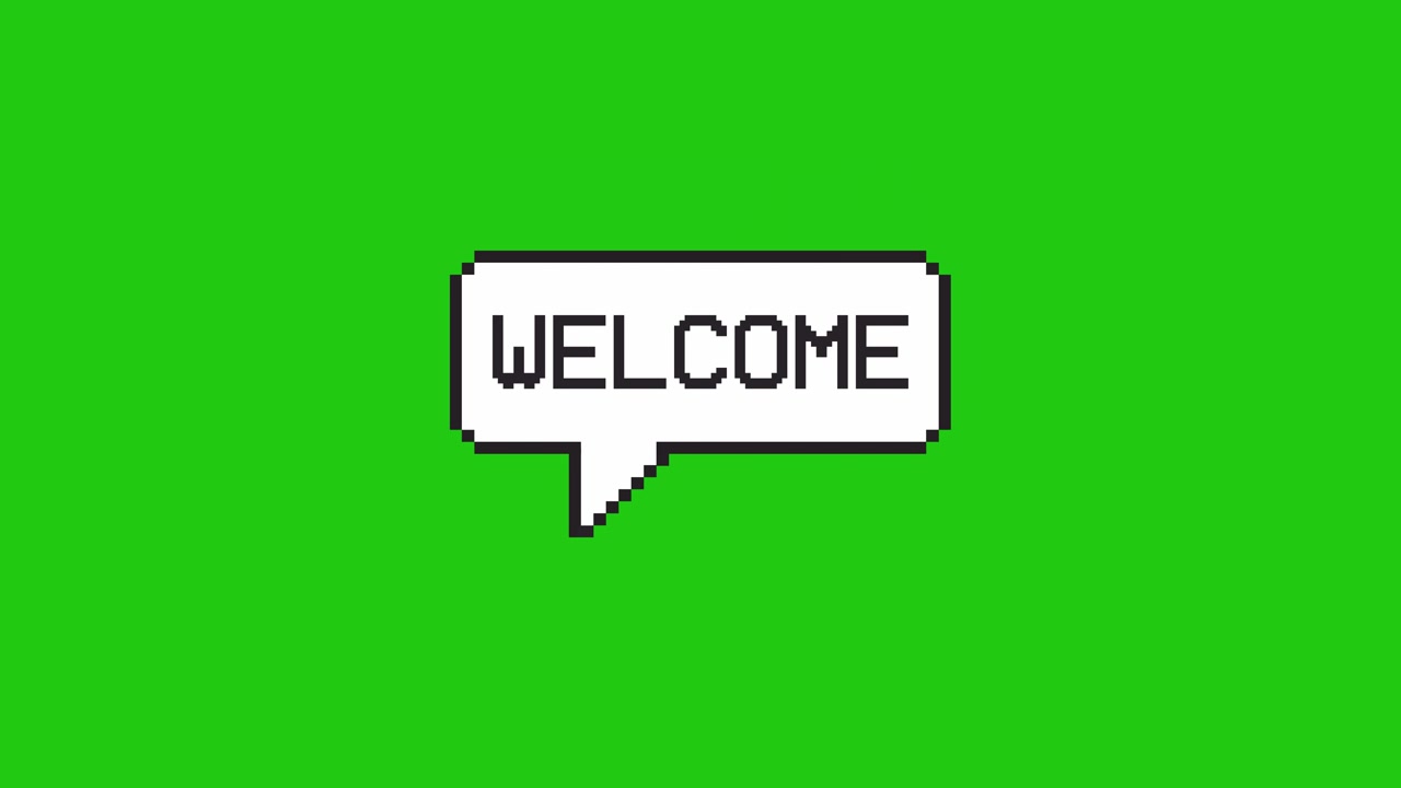 Pixel Art Welcome Speech Bubble Animation on Green Screen
