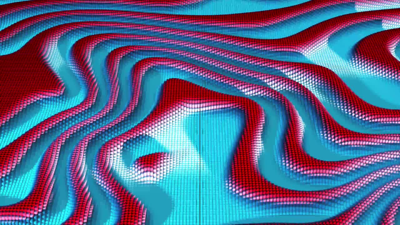 Iridescent colorful background with flowing curved waves animation isolated on blue background
