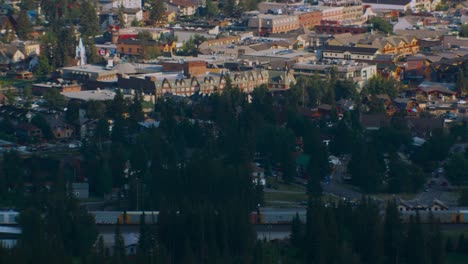 Canadian-Pacific-Train-passing-trough-neighborhood-of-Banff-Town