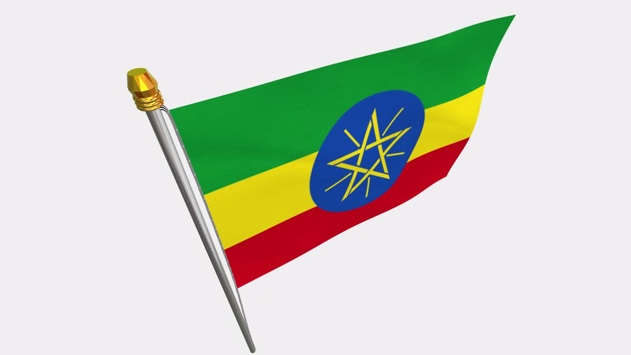 video de bucle de la bandera de etiopía revoloteando en el viento, video en cámara lenta de 4k, con canal alpha