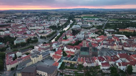 amazing sunset cityscape of hradec kralove, czechia