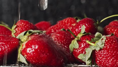 kitchen tap water splashing onto bright red strawberries