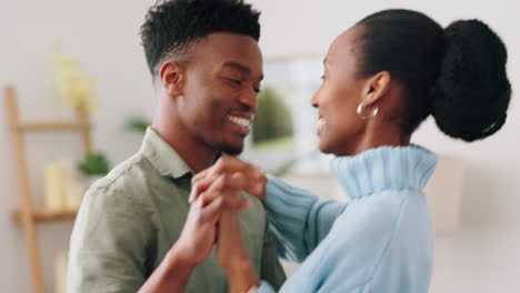 Love,-black-couple-and-a-dance-in-their-home