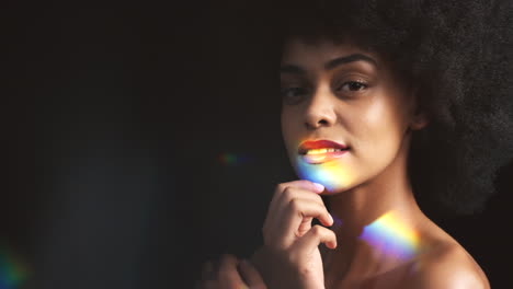 rainbow, lgbt and spectrum light on black woman