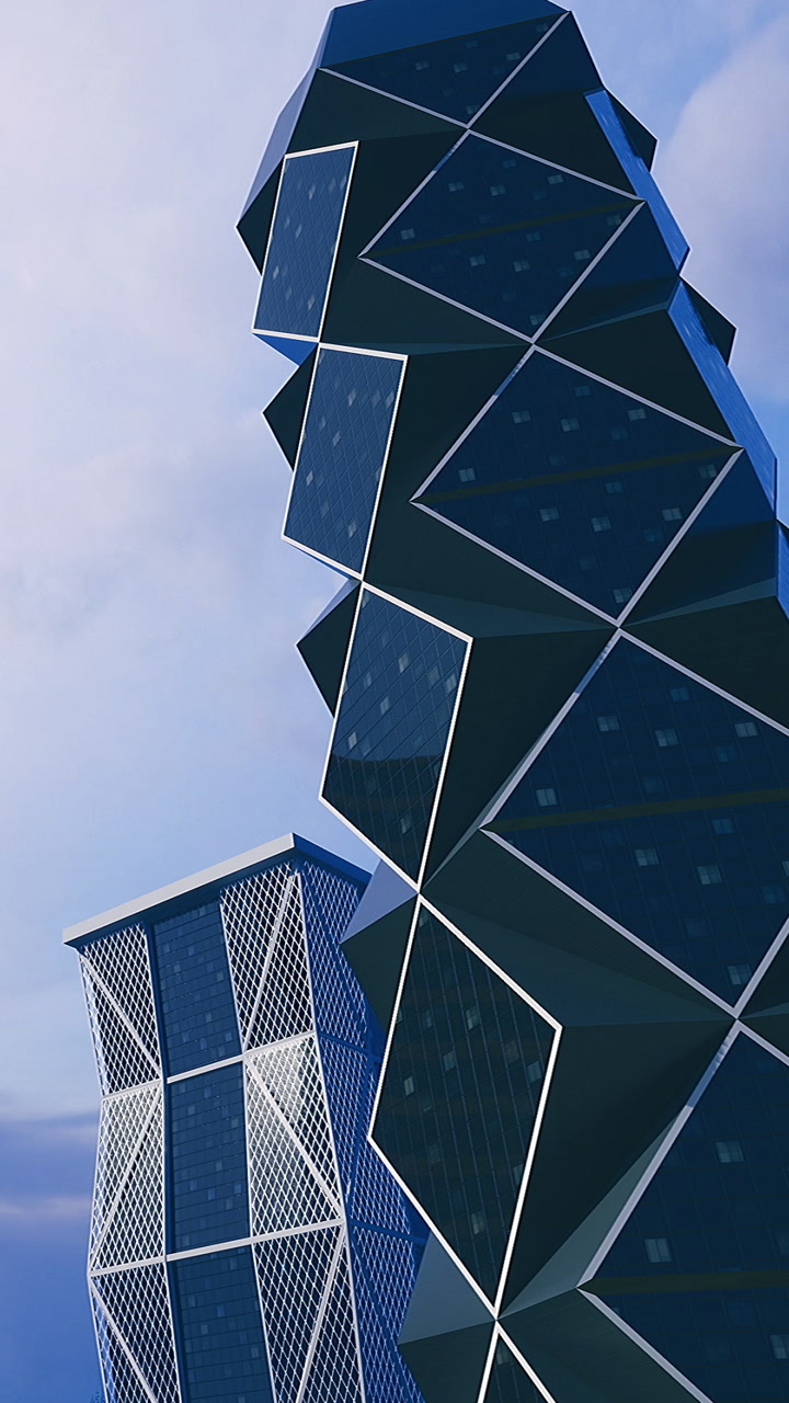 Modern buildings in urban landscape with unique design in daytime