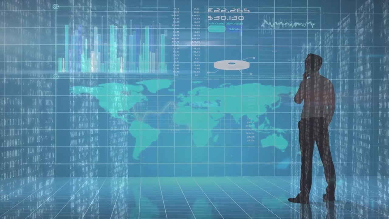 카우카시안 사업가에 대한 데이터 처리 애니메이션