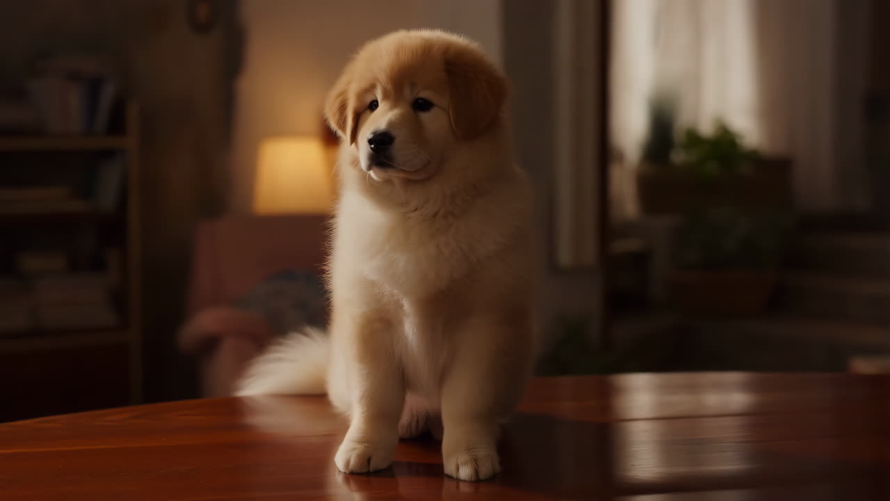 Cute Puppy Sitting on a Table Indoors