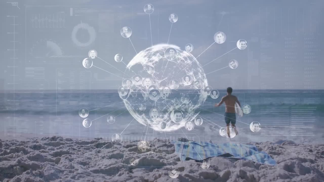 анимация кружащегося земного шара над бегущим человеком