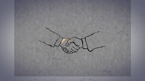 Animation-of-hands-of-two-formally-dressed-business-people-shaking-hands,-over-grey-texture