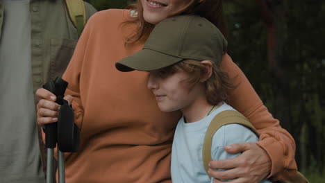family hiking in the forest