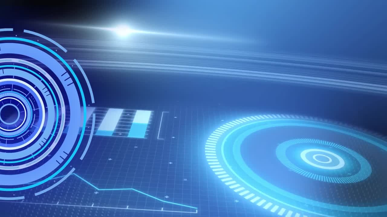 Animazione di scansione a mirino e schermo digitale su sfondo blu