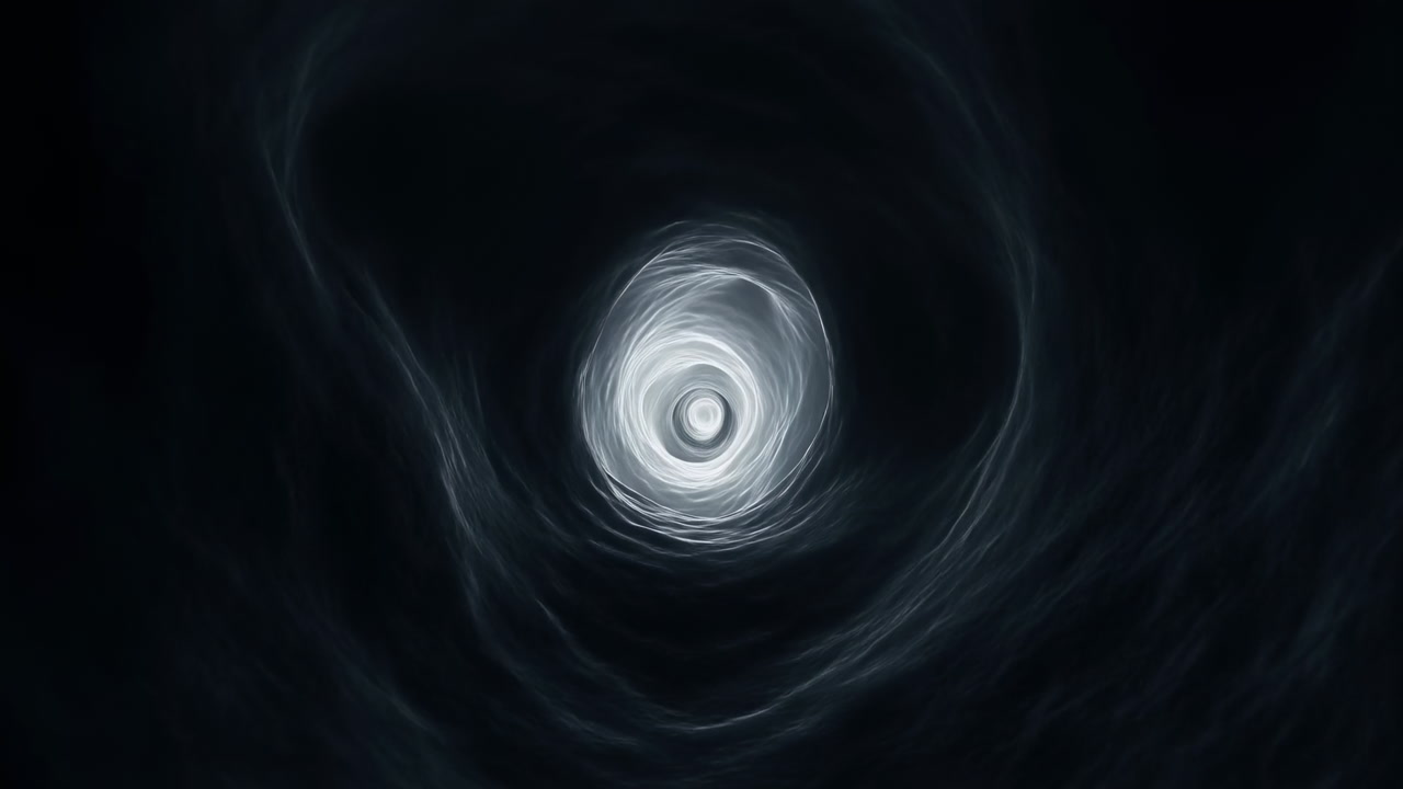 White Swirling Vortex Tunnel With Smoke, Spiraling Light Core, Eerie Dark Atmosphere, Slow Rotation, Ideal