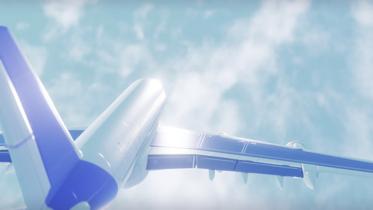 구름 이 있는 하늘 위 의 디지털 비행기 의 애니메이션
