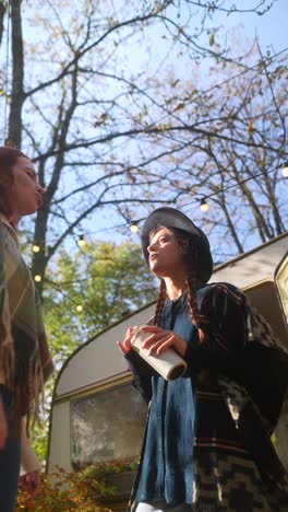 two friends enjoying a conversation outdoors