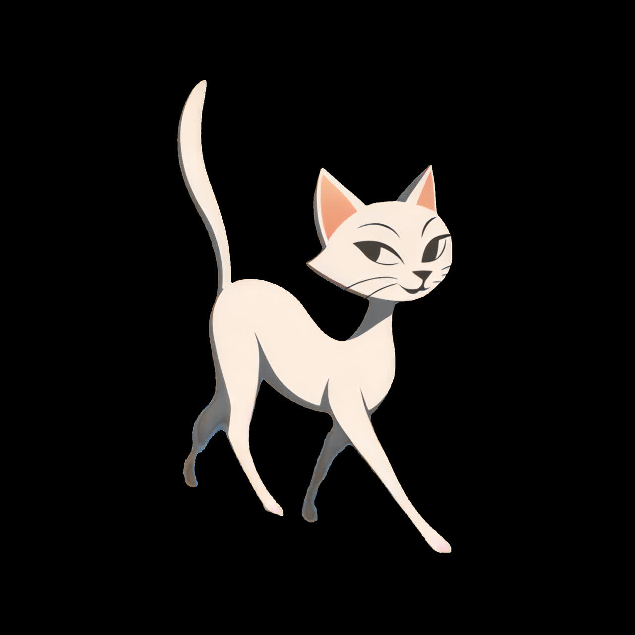 Stylized elegant cat illustration animation isolated asset, transparent 4K video, alpha channel