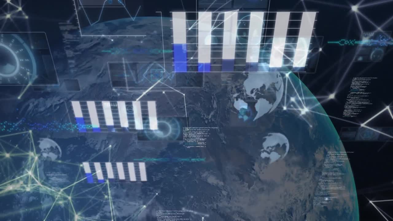 interfaz digital con procesamiento de datos y red de conexiones contra el globo