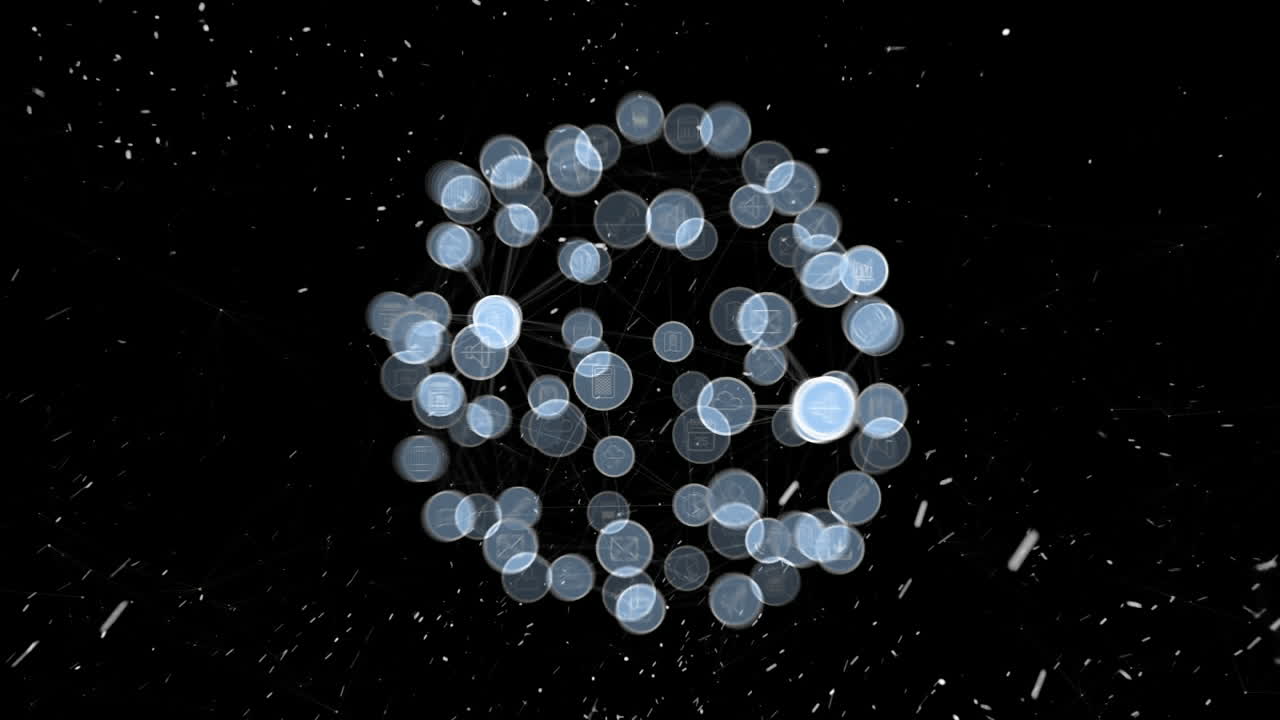 다중 인터페이스 아이콘의 연결 네트워크의 애니메이션