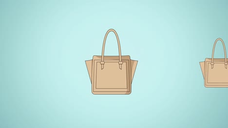 Animation-Einer-Braunen-Handtasche,-Wiederholt-Auf-Grünem-Hintergrund