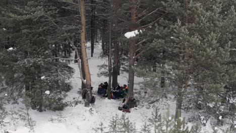 winter camping trip in the forest