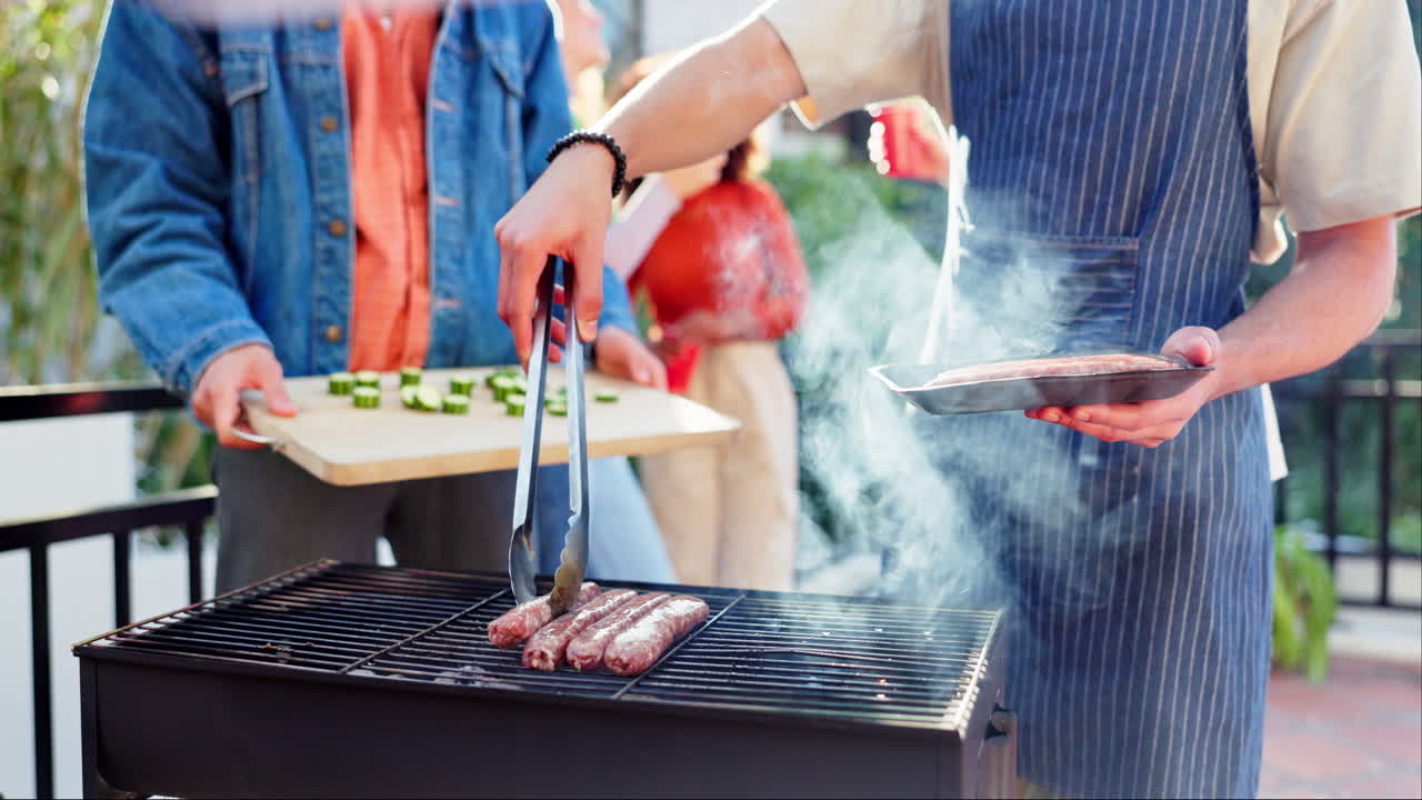 People grilling sausages at a barbecue