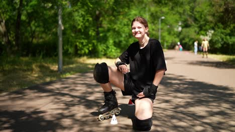 teenage girl roller skating practice in park