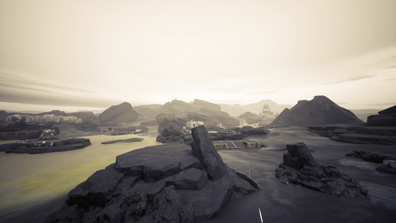 Drone captures vast landscape with peaceful atmosphere and rugged features