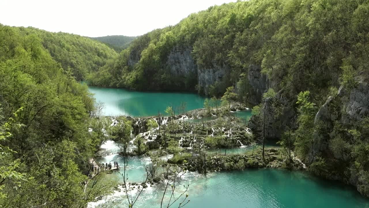 wide view of Plitvice Lakes National Park. spectacular waterfalls, lakes and flora in Croatia