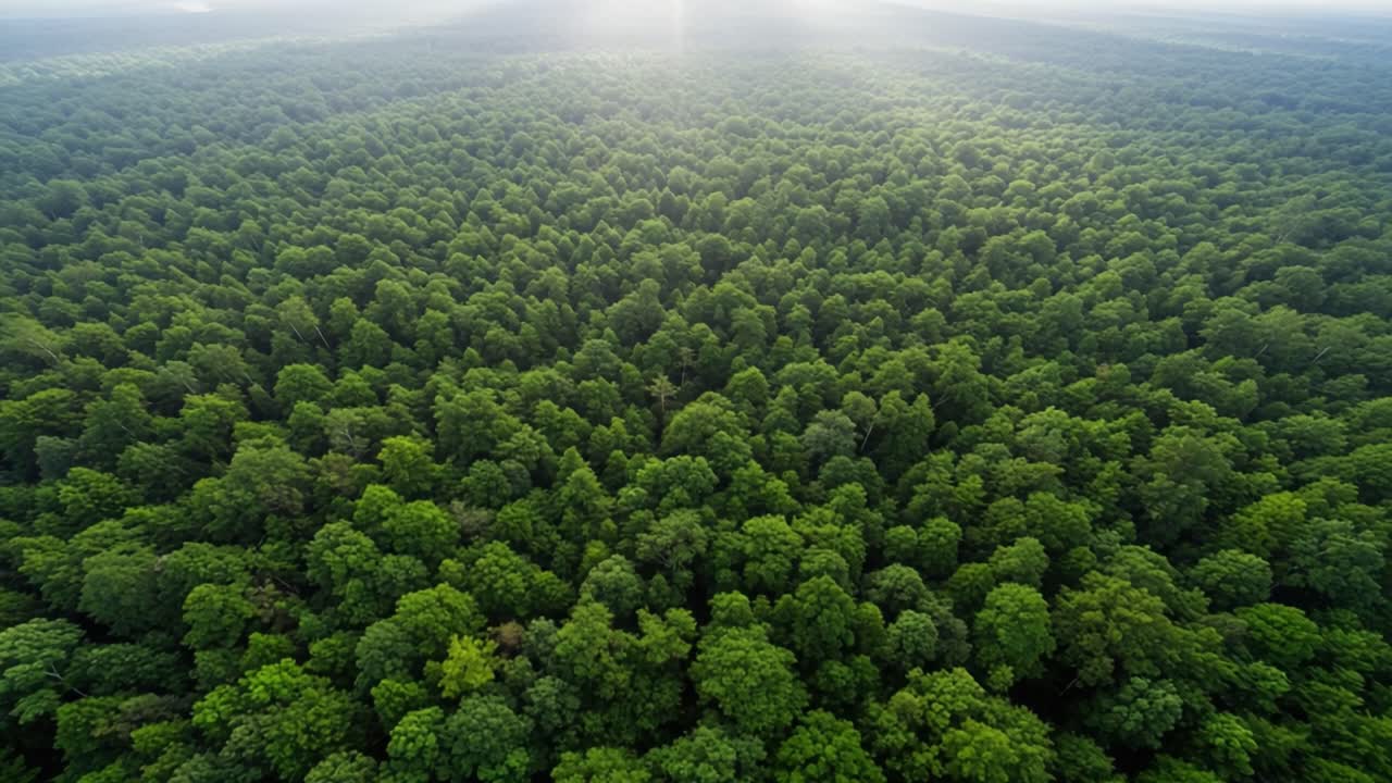 Aerial View of Lush Green Forest Canopy Showcasing the Dense Foliage and Vibrant Ecosystem Under the Gentle Light of the Morning Sun