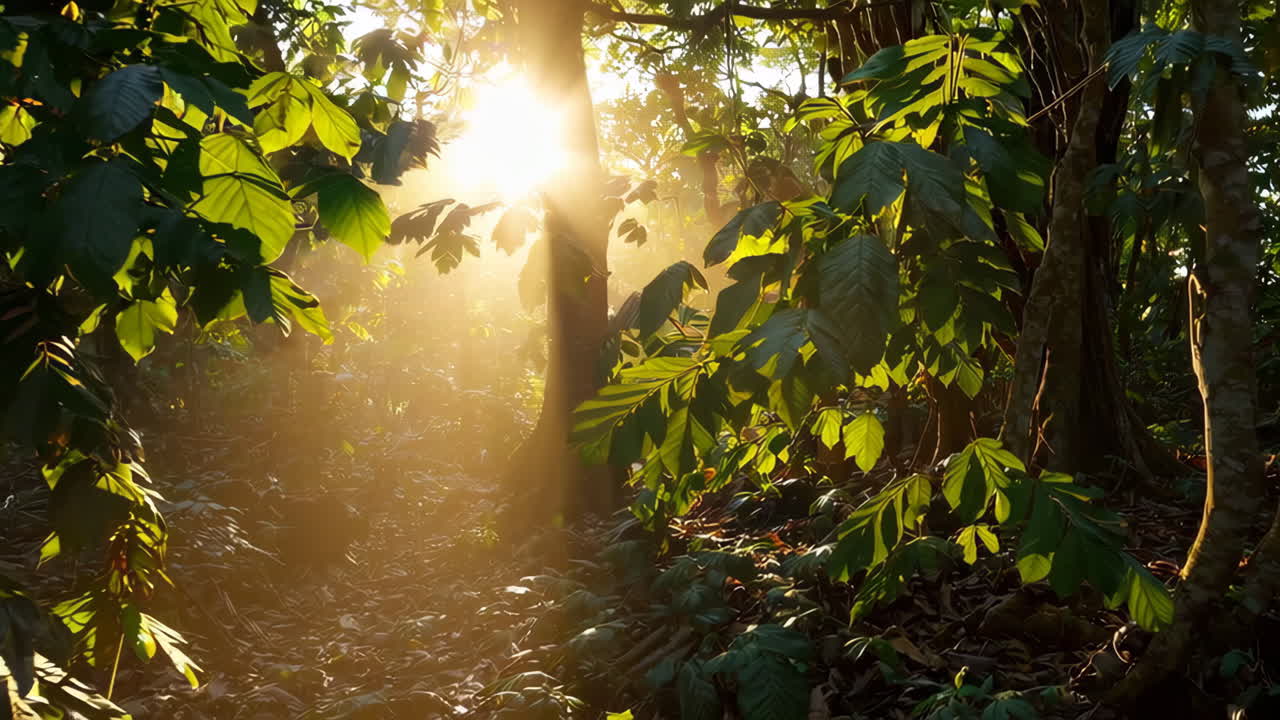 Sunlight filtering through the rainforest canopy