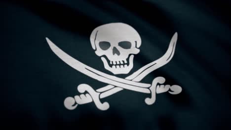 jolly roger ist die traditionelle englische bezeichnung für fahnen, die geflogen werden, um ein piratenschiff zu identifizieren, das angreifen will. animation der piratenflagge mit knochen, die nahtlos schwenken. schädel- und kreuzknochen-symbol auf schwarzer flagge